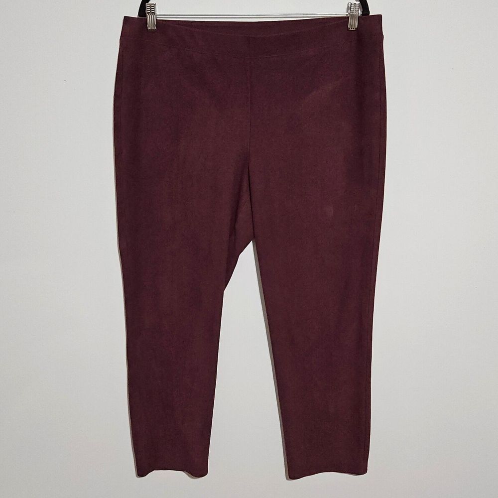 Chicos Womens Pants Sz 3 US 16 Faux Suede Stretch‎ Pullon Ankle Cropped Red Wine